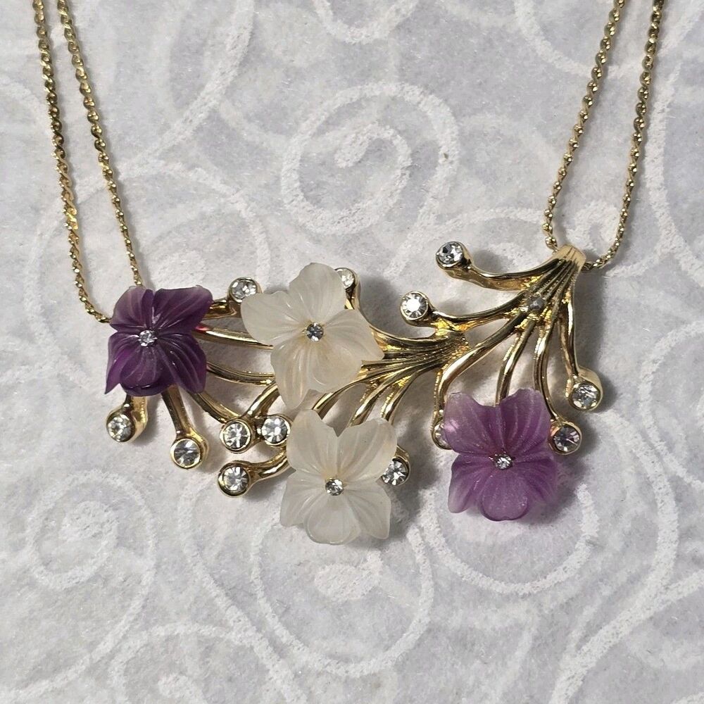 Christian Dior Frosted Glass Flower Pendant Necklace | Damaged READ
